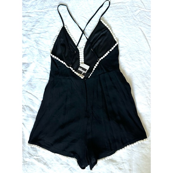 Tea & Cup Black & White Pom Pom Romper - Picture 3 of 7